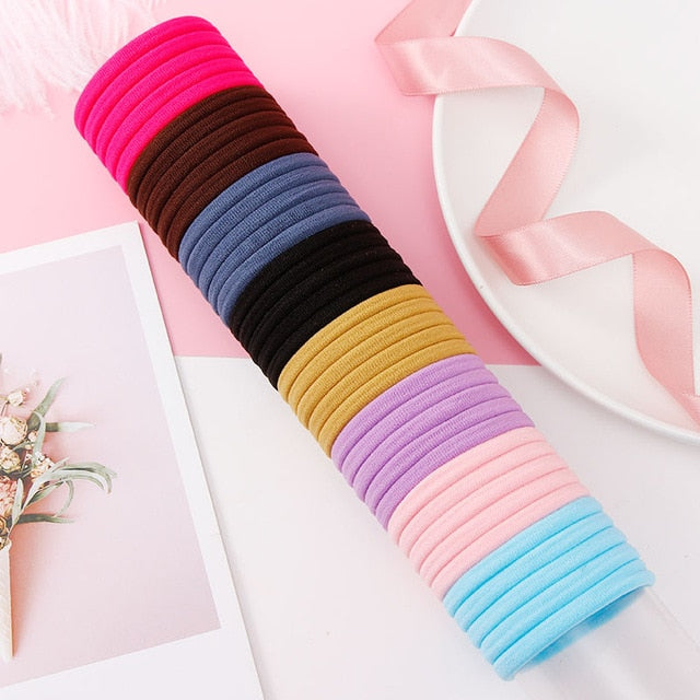 50/100PCS Women Girls 4CM Candy Colors Nylon Elastic Hair Bands Ponytail Holder Rubber Bands Scrunchie Headband Hair Accessories