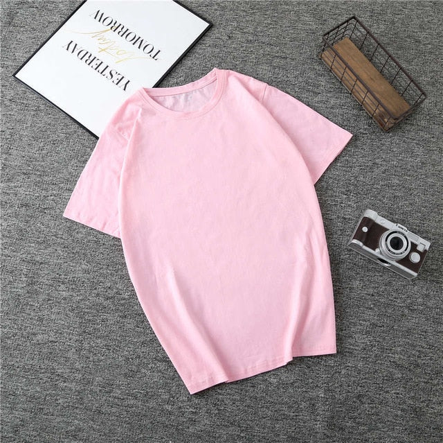 New Harajuku Tee Shirt 4 Solid Color Basic T Shirt Women Casual O-neck Friends Summer Top Korean Hipster Streetwear White Tshirt