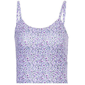 ALLNeon E-girl Spaghetti Strap Floral Graphic Cropped Tops Y2K Fashion Printing Backless Purple Camis Tops Chic Summer Cute Tank