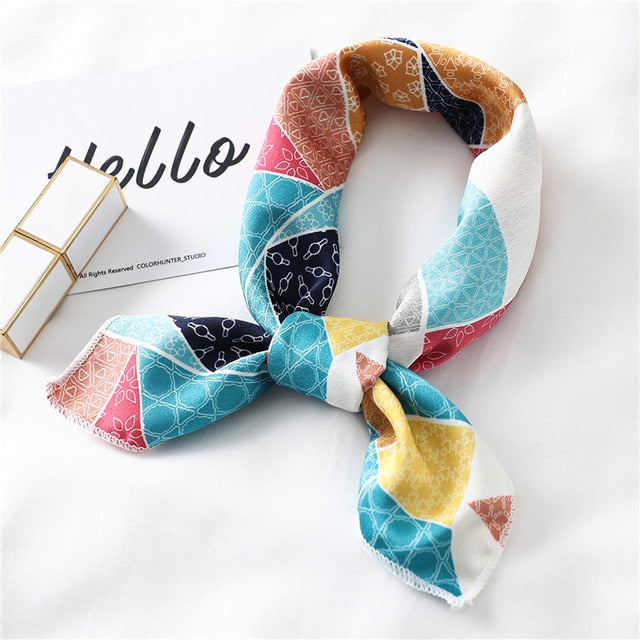 2020 New Women Silk Scarf Square Foulard Lady's Neck Hair Scarves Design Printed Head Kerchief Fashion Girl Hair Scarfs