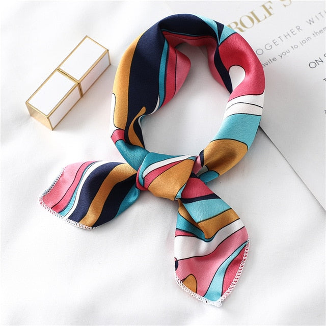 2020 New Women Silk Scarf Square Foulard Lady's Neck Hair Scarves Design Printed Head Kerchief Fashion Girl Hair Scarfs