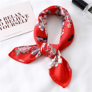 2020 New Women Silk Scarf Square Foulard Lady's Neck Hair Scarves Design Printed Head Kerchief Fashion Girl Hair Scarfs