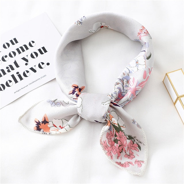 2020 New Women Silk Scarf Square Foulard Lady's Neck Hair Scarves Design Printed Head Kerchief Fashion Girl Hair Scarfs