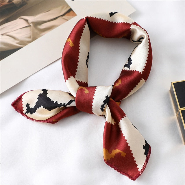 2020 New Women Silk Scarf Square Foulard Lady's Neck Hair Scarves Design Printed Head Kerchief Fashion Girl Hair Scarfs