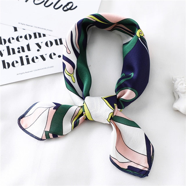 2020 New Women Silk Scarf Square Foulard Lady's Neck Hair Scarves Design Printed Head Kerchief Fashion Girl Hair Scarfs