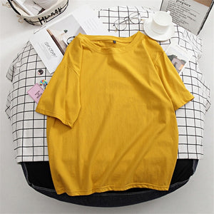 Hirsionsan Basic Cotton T Shirt Women Summer New Oversized Solid Tees 7 Color Casual Loose Tshirt Korean O Neck Female Tops