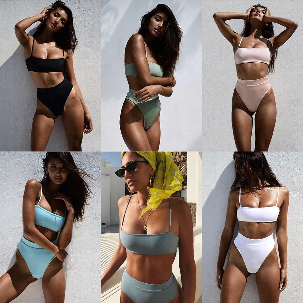 ZTVitality Sexy Bikinis Solid Push Up Bikini 2020 Hot Sale Padded Bra Straps High Waist Swimsuit Female Swimwear Women Biquini