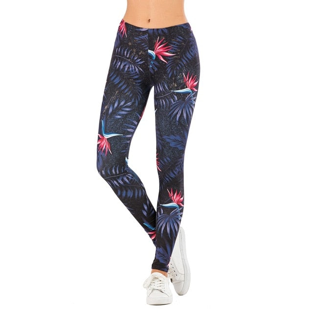 Brand Sexy Women Legging leaf Printing Fitness leggins Fashion Slim legins High Waist Leggings Woman Pants