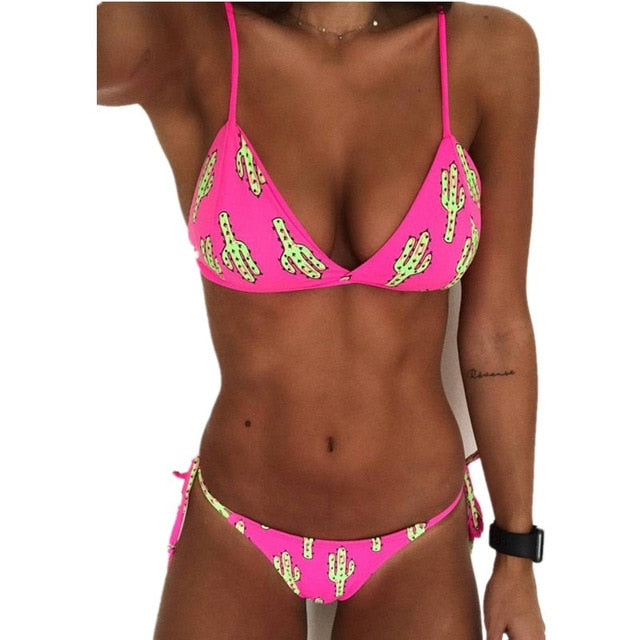 Sexy Bikini 2020 Women eyes cactus printed Bandage Bikini bra push up padded swimwear swimsuit bathing swimming suit