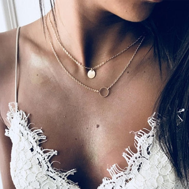 Vintage Multilayer Crystal Pendant Necklace Women Gold Color Beads Moon Star Horn Crescent Choker Necklaces Jewelry New