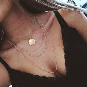 Vintage Multilayer Crystal Pendant Necklace Women Gold Color Beads Moon Star Horn Crescent Choker Necklaces Jewelry New