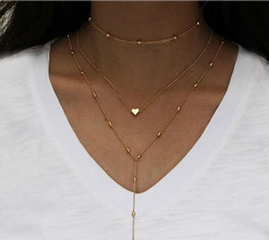 Vintage Multilayer Crystal Pendant Necklace Women Gold Color Beads Moon Star Horn Crescent Choker Necklaces Jewelry New