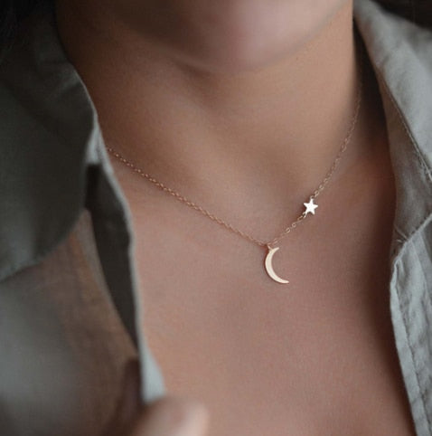 Vintage Multilayer Crystal Pendant Necklace Women Gold Color Beads Moon Star Horn Crescent Choker Necklaces Jewelry New