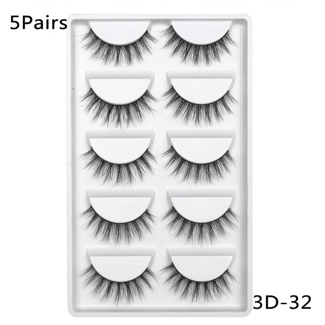 5/10Pairs HandMade Mink Eyelashes Makeup 3D Mink Lashes Natural False Eyelashes Long Eyelashes Extension 5 Pairs Fake Eyelash