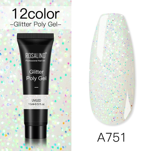 ROSALIND 15ml Polygel Glitter Builder Gel All For Manicure Nails Art Design Luminous Poly Gel Nail Extension Semi Permanent Nail