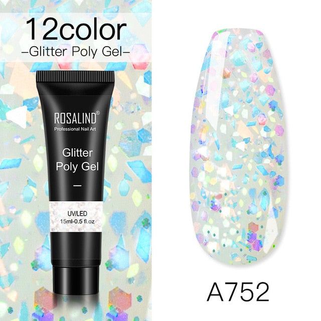 ROSALIND 15ml Polygel Glitter Builder Gel All For Manicure Nails Art Design Luminous Poly Gel Nail Extension Semi Permanent Nail