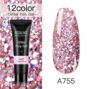 ROSALIND 15ml Polygel Glitter Builder Gel All For Manicure Nails Art Design Luminous Poly Gel Nail Extension Semi Permanent Nail