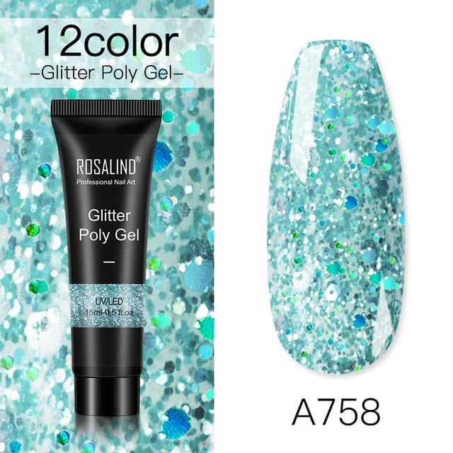 ROSALIND 15ml Polygel Glitter Builder Gel All For Manicure Nails Art Design Luminous Poly Gel Nail Extension Semi Permanent Nail