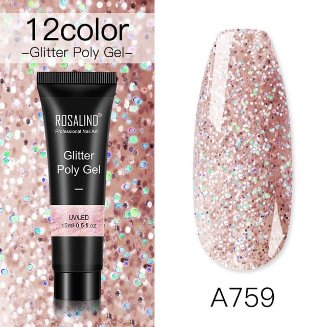 ROSALIND 15ml Polygel Glitter Builder Gel All For Manicure Nails Art Design Luminous Poly Gel Nail Extension Semi Permanent Nail