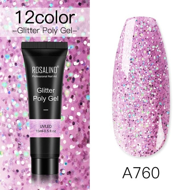 ROSALIND 15ml Polygel Glitter Builder Gel All For Manicure Nails Art Design Luminous Poly Gel Nail Extension Semi Permanent Nail