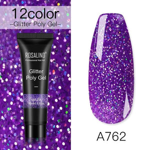 ROSALIND 15ml Polygel Glitter Builder Gel All For Manicure Nails Art Design Luminous Poly Gel Nail Extension Semi Permanent Nail