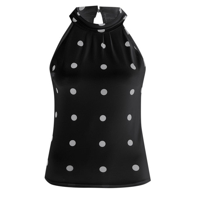 Polka dot Round Neck T-Shirt Womens Casual Sleeveless Short Sleeve Fashion Tops poleras mujer magliette donna koszulki damskie