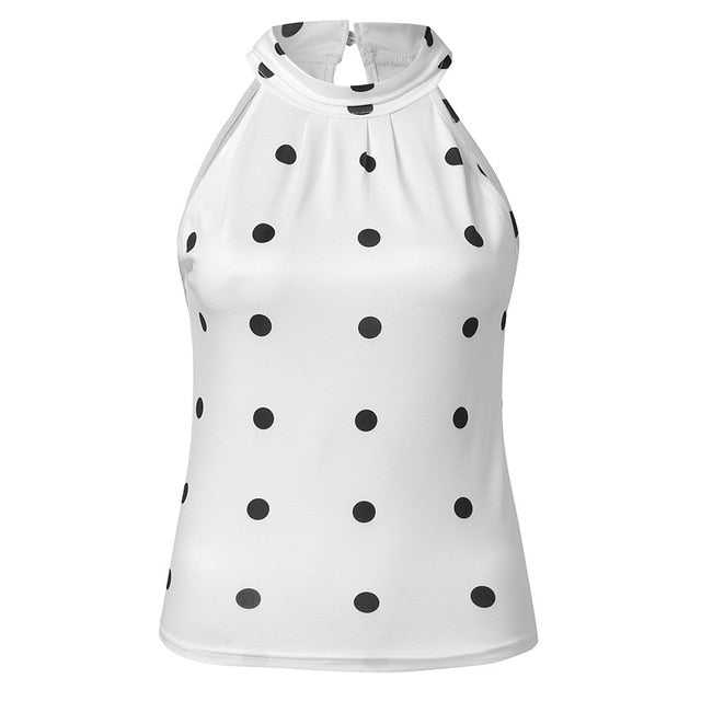 Polka dot Round Neck T-Shirt Womens Casual Sleeveless Short Sleeve Fashion Tops poleras mujer magliette donna koszulki damskie