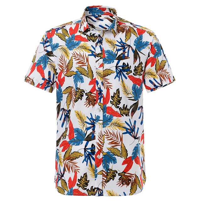 Summer Pure Cotton Mens Hawaiian Shirt Loose Printed Short Sleeve Big Us Size Hawaii Flower Men Beach Floral Shirts