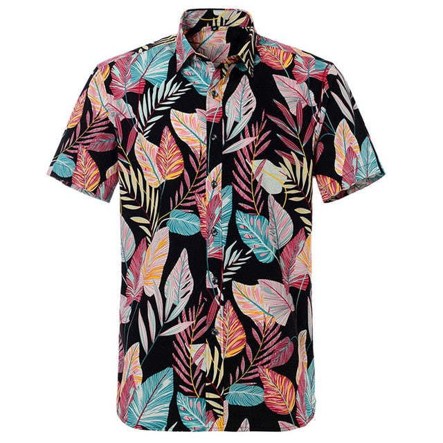 Summer Pure Cotton Mens Hawaiian Shirt Loose Printed Short Sleeve Big Us Size Hawaii Flower Men Beach Floral Shirts