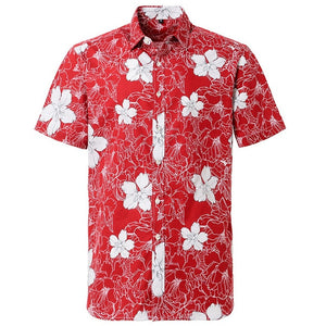 Summer Pure Cotton Mens Hawaiian Shirt Loose Printed Short Sleeve Big Us Size Hawaii Flower Men Beach Floral Shirts