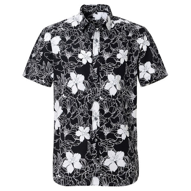 Summer Pure Cotton Mens Hawaiian Shirt Loose Printed Short Sleeve Big Us Size Hawaii Flower Men Beach Floral Shirts