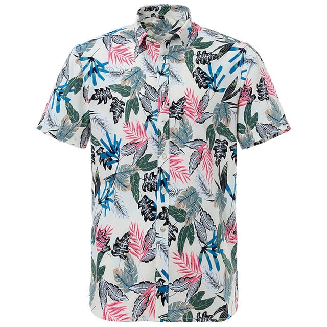 Summer Pure Cotton Mens Hawaiian Shirt Loose Printed Short Sleeve Big Us Size Hawaii Flower Men Beach Floral Shirts