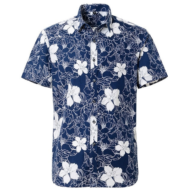 Summer Pure Cotton Mens Hawaiian Shirt Loose Printed Short Sleeve Big Us Size Hawaii Flower Men Beach Floral Shirts