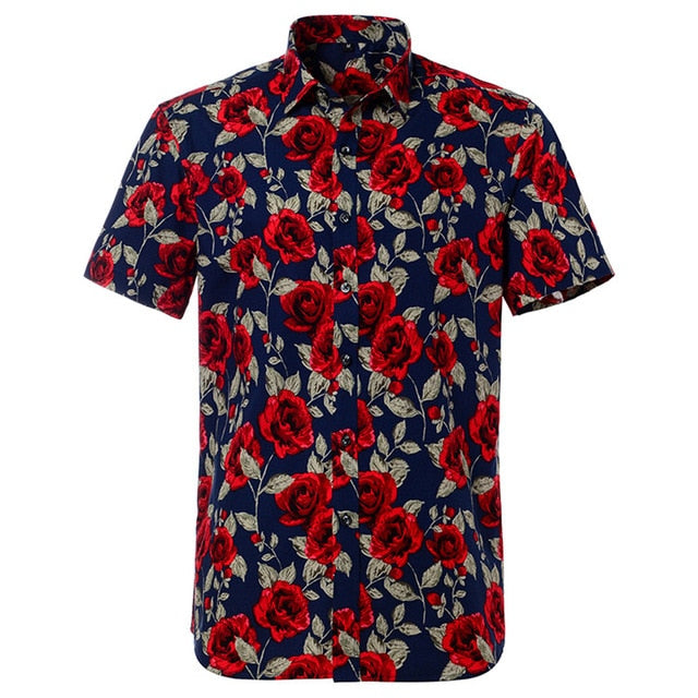 Summer Pure Cotton Mens Hawaiian Shirt Loose Printed Short Sleeve Big Us Size Hawaii Flower Men Beach Floral Shirts