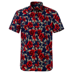 Summer Pure Cotton Mens Hawaiian Shirt Loose Printed Short Sleeve Big Us Size Hawaii Flower Men Beach Floral Shirts