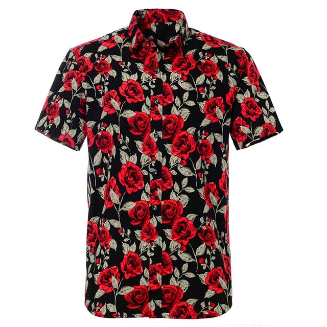 Summer Pure Cotton Mens Hawaiian Shirt Loose Printed Short Sleeve Big Us Size Hawaii Flower Men Beach Floral Shirts