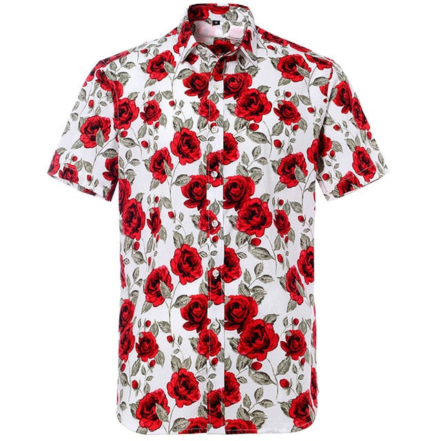 Summer Pure Cotton Mens Hawaiian Shirt Loose Printed Short Sleeve Big Us Size Hawaii Flower Men Beach Floral Shirts