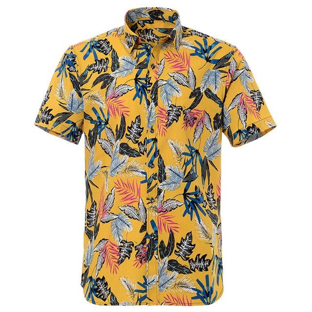 Summer Pure Cotton Mens Hawaiian Shirt Loose Printed Short Sleeve Big Us Size Hawaii Flower Men Beach Floral Shirts