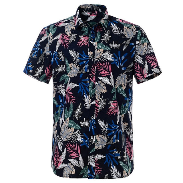 Summer Pure Cotton Mens Hawaiian Shirt Loose Printed Short Sleeve Big Us Size Hawaii Flower Men Beach Floral Shirts