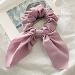 2020 New Chiffon Bowknot Silk Hair Scrunchies Women Pearl Ponytail Holder Hair Tie Hair Rope Rubber Bands Hair Accessories