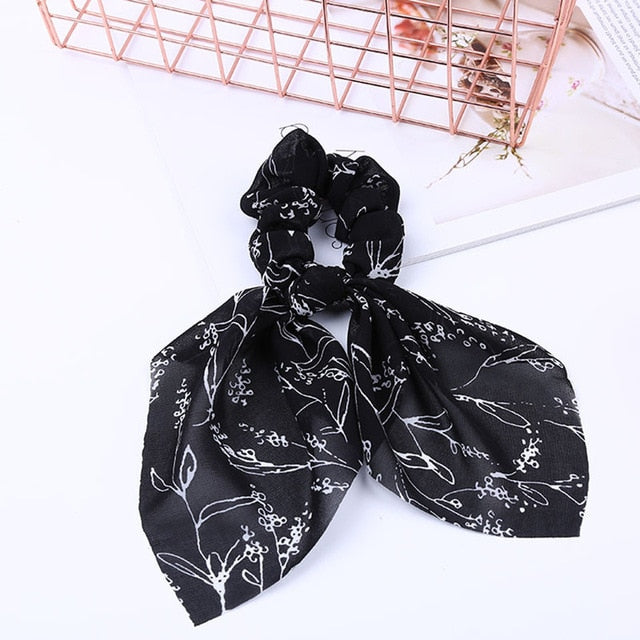 2020 New Chiffon Bowknot Silk Hair Scrunchies Women Pearl Ponytail Holder Hair Tie Hair Rope Rubber Bands Hair Accessories