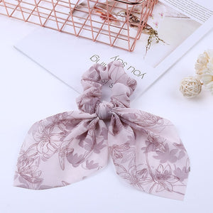 2020 New Chiffon Bowknot Silk Hair Scrunchies Women Pearl Ponytail Holder Hair Tie Hair Rope Rubber Bands Hair Accessories