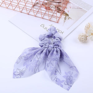 2020 New Chiffon Bowknot Silk Hair Scrunchies Women Pearl Ponytail Holder Hair Tie Hair Rope Rubber Bands Hair Accessories