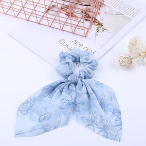 2020 New Chiffon Bowknot Silk Hair Scrunchies Women Pearl Ponytail Holder Hair Tie Hair Rope Rubber Bands Hair Accessories