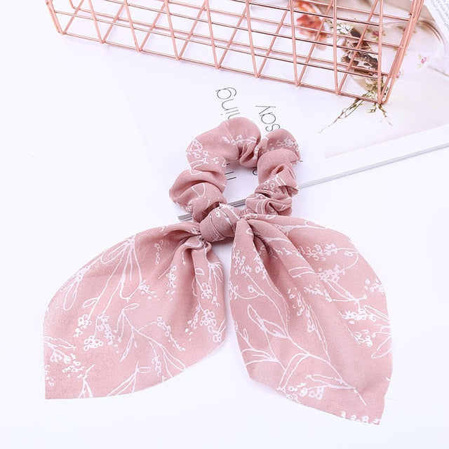 2020 New Chiffon Bowknot Silk Hair Scrunchies Women Pearl Ponytail Holder Hair Tie Hair Rope Rubber Bands Hair Accessories