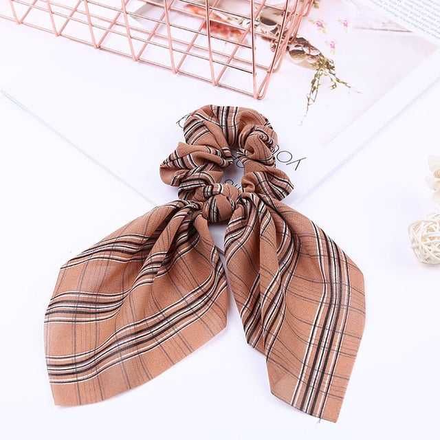 2020 New Chiffon Bowknot Silk Hair Scrunchies Women Pearl Ponytail Holder Hair Tie Hair Rope Rubber Bands Hair Accessories