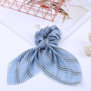 2020 New Chiffon Bowknot Silk Hair Scrunchies Women Pearl Ponytail Holder Hair Tie Hair Rope Rubber Bands Hair Accessories