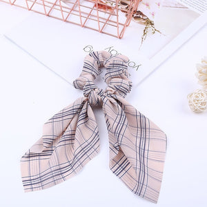 2020 New Chiffon Bowknot Silk Hair Scrunchies Women Pearl Ponytail Holder Hair Tie Hair Rope Rubber Bands Hair Accessories