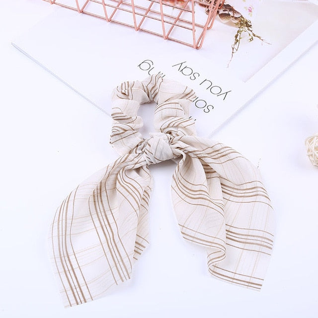 2020 New Chiffon Bowknot Silk Hair Scrunchies Women Pearl Ponytail Holder Hair Tie Hair Rope Rubber Bands Hair Accessories