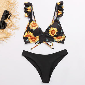 Sunflower Printed Bikini Set Sexy  Swimwear Women 2020 Mujer Push Up Padded Biquini Bathers Bandage Bathing Suit Swimsuit Bikini